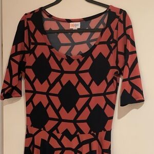 LuLaRoe Black and Red Geometric Long Sleeve Dress